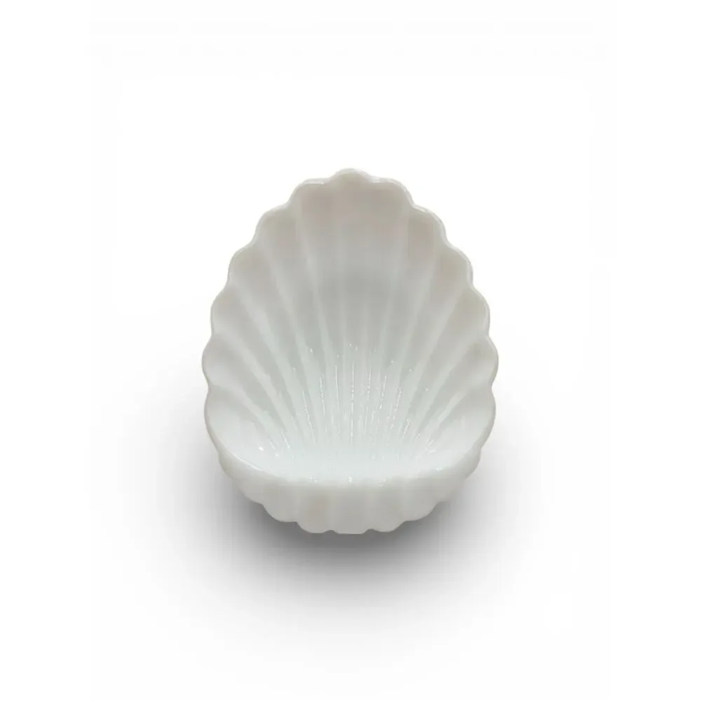 Hazel Atlas Milk Glass‎ Sea Shell Clam Vanity Trinket Soap Dish Vtg 5” EUC